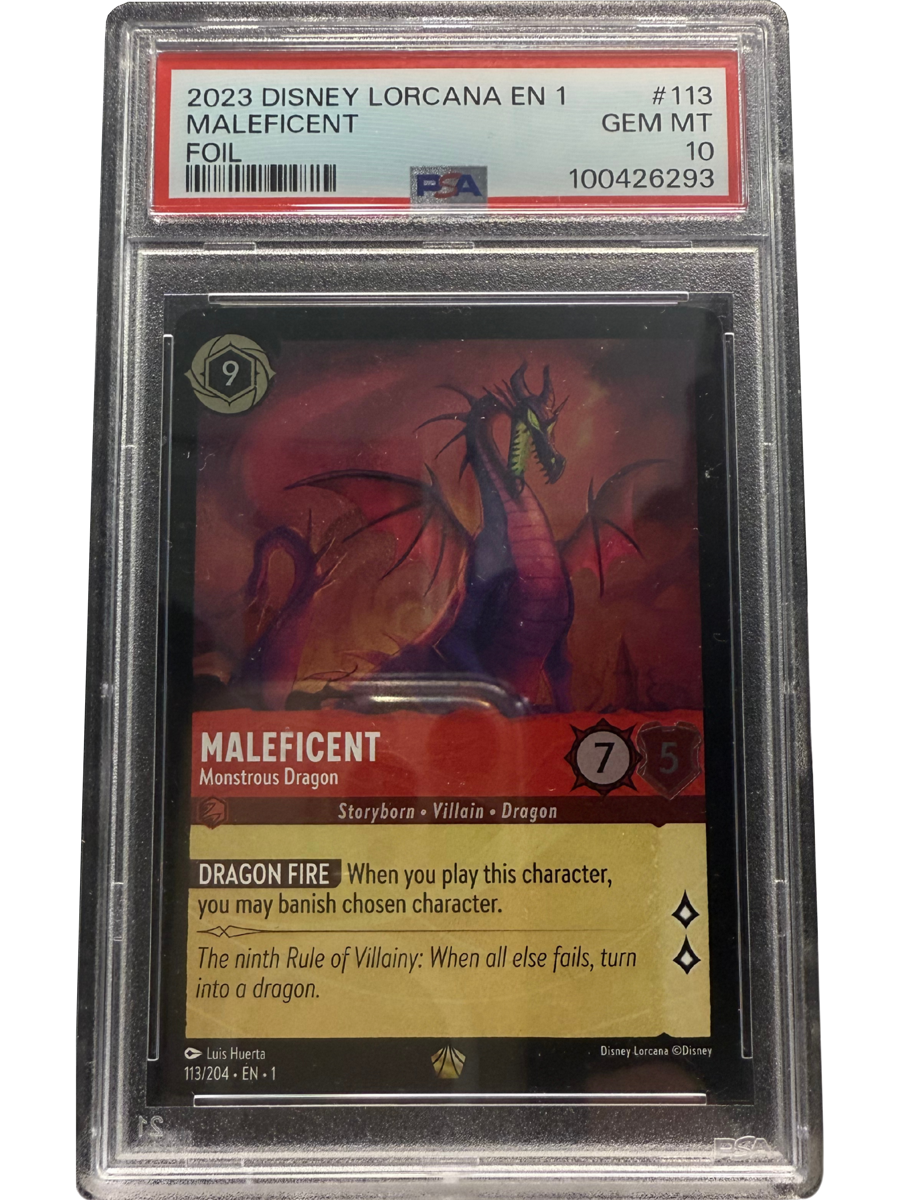 PSA10マレフィセント Foil ロルカナ　怪物ドラゴン　#113 ホイル マレフィセント 怪物ドラゴン Foil 1-113/204 L ルビー｜ロルカ