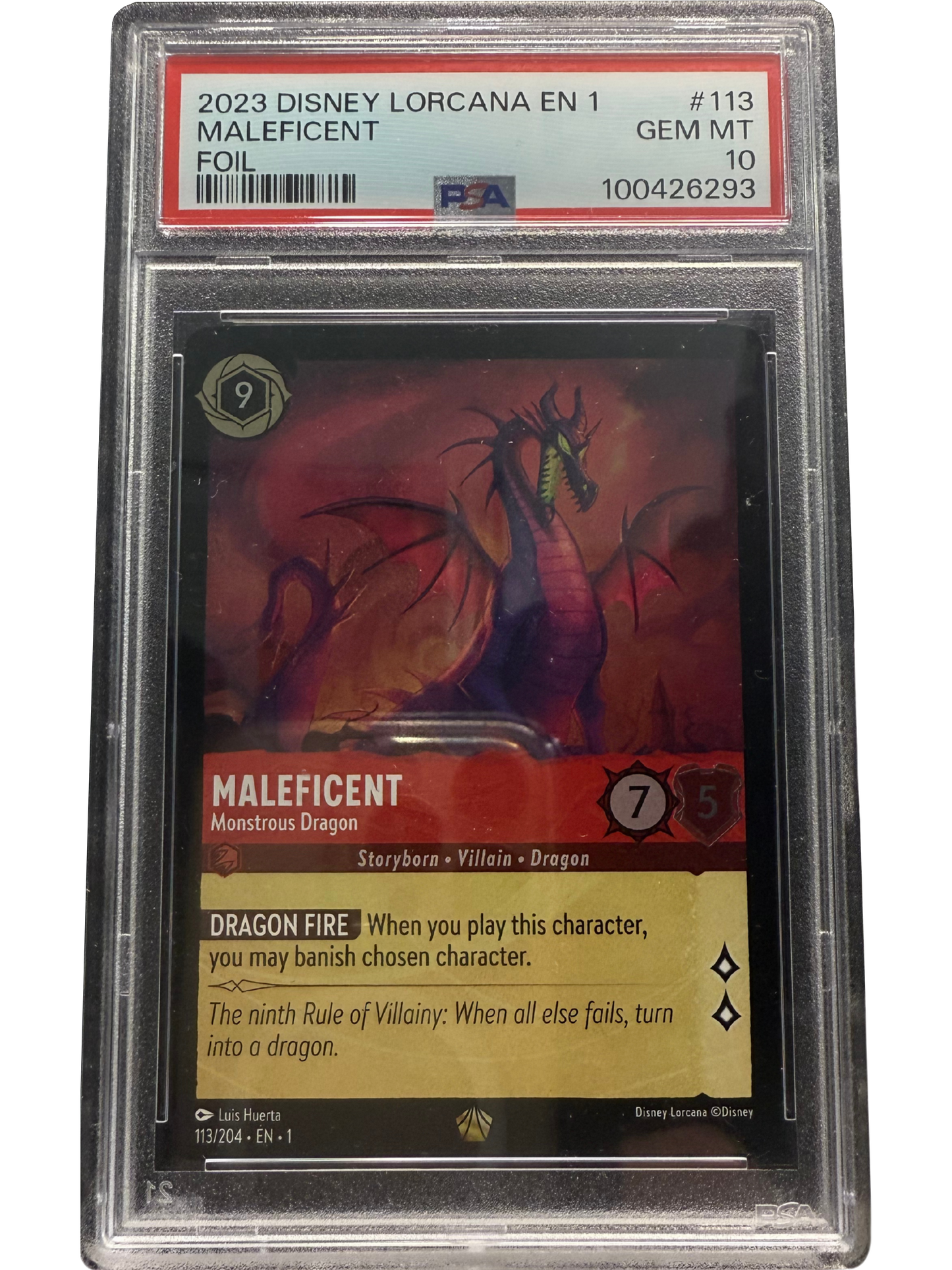 PSA 10 Disney Lorcana Maleficent - Monstrous Dragon Foil #113