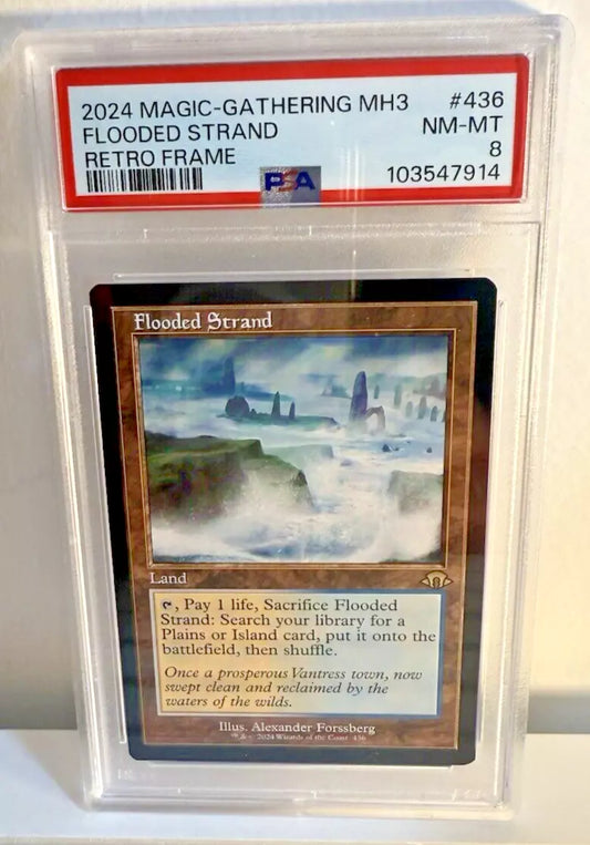 PSA 8 MTG Modern Horizons 3 Flooded Strand #436 – Retro Frame