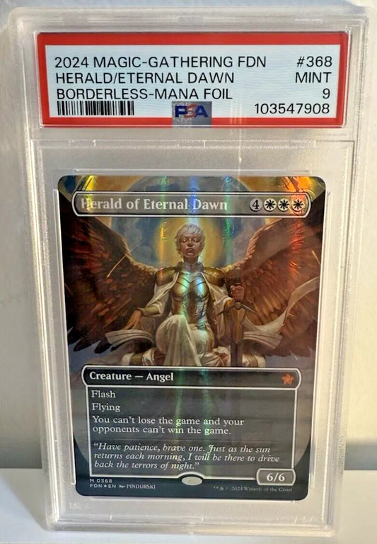 PSA 9 MTG Foundations Herald of the Eternal Dawn #368 – Borderless Mana Foil