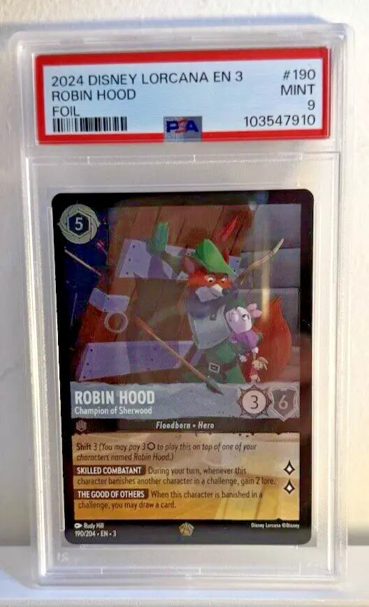 PSA 9 Disney Lorcana Robin Hood, Champion of Sherwood – EN3 #190 – Foil